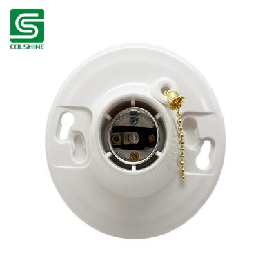 Chine OEM Plastic Pull Chain Lampholder High Quality Ceiling Lamp Holder White Round Screw Base Socket Fabricant