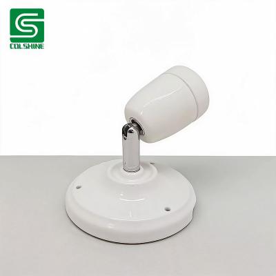 Chine OEM Adjustable E27 Ceramic Wall Mount Light Holder White Porcelain Lamp Socket With Flexible Rotating Metal Arm For Indoor Accent Decor Lamp Fabricant